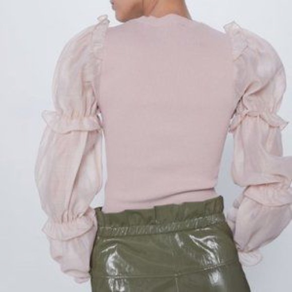 Zara Ruffle Organza Sleeve Sweater - Picture 2 of 5